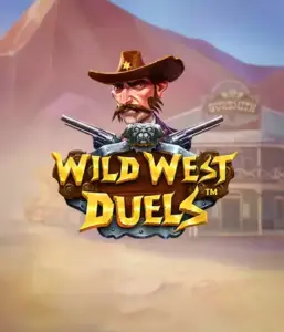  Иллюстрация слота "Wild West Duels" от Pragmatic Play, на котором изображён суровый ковбой с оружием в руках. На заднем плане нарисована пустынная местность с одиноким салуном. Идеально подходит для поклонников жанра вестерн и азартных игр.